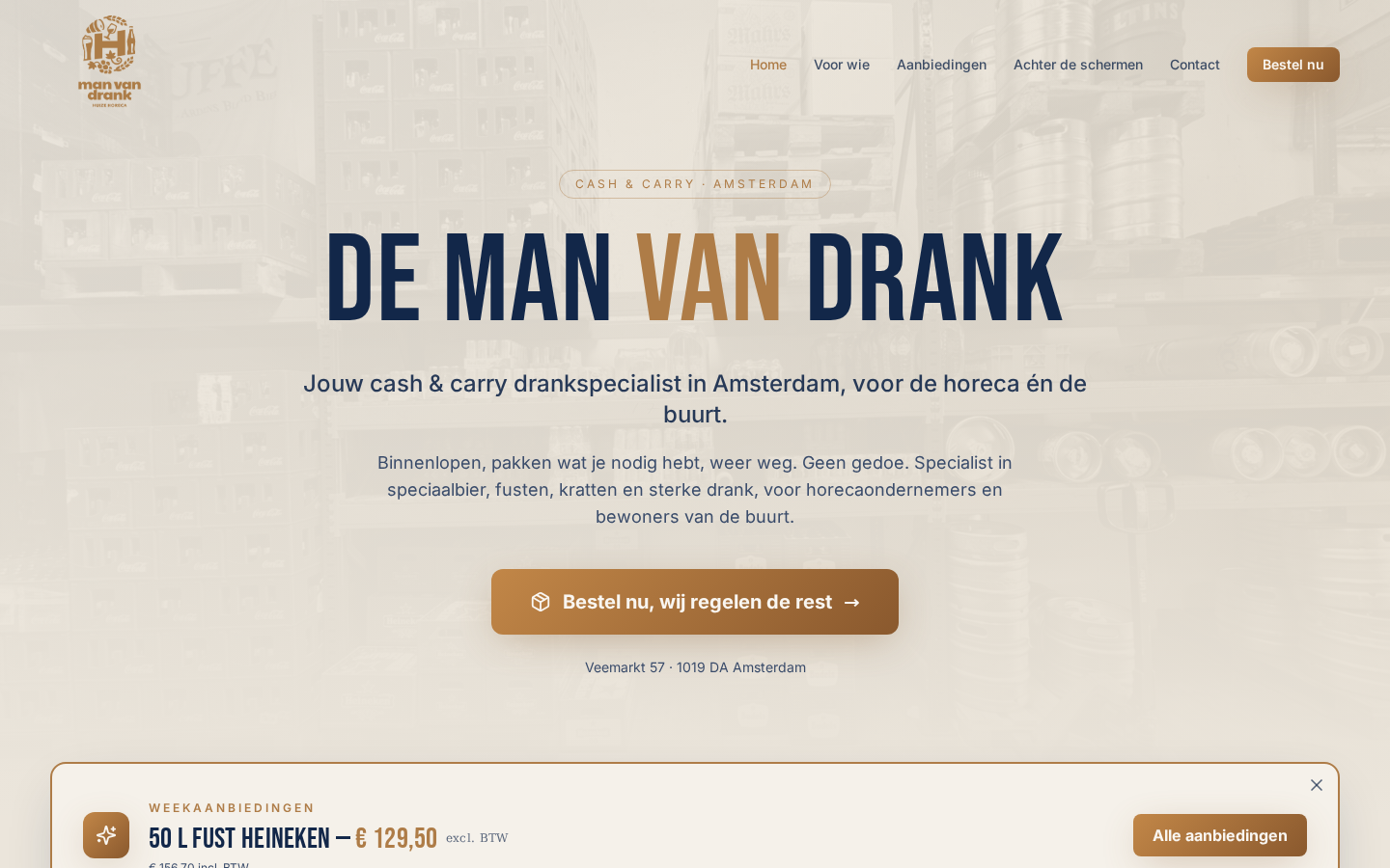 Homepage van De Man van Drank, gebouwd door SepSite
